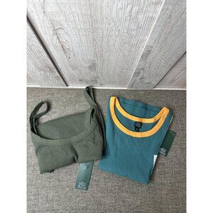 Wild Fable Womens Size Large Ribbed Tank Tops Set of 2 Green & Multicolor Trim
